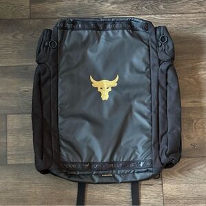 Under Armour UA Project Rock Duffle Backpack Bag Black Gold Gym $130 NEW